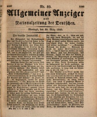 Allgemeiner Anzeiger und Nationalzeitung der Deutschen (Allgemeiner Anzeiger der Deutschen) Montag 30. März 1840