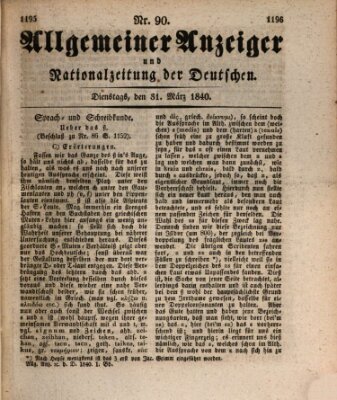 Allgemeiner Anzeiger und Nationalzeitung der Deutschen (Allgemeiner Anzeiger der Deutschen) Dienstag 31. März 1840