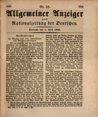 Allgemeiner Anzeiger und Nationalzeitung der Deutschen (Allgemeiner Anzeiger der Deutschen) Freitag 3. April 1840