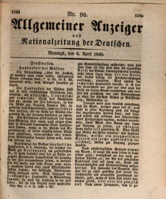 Allgemeiner Anzeiger und Nationalzeitung der Deutschen (Allgemeiner Anzeiger der Deutschen) Montag 6. April 1840