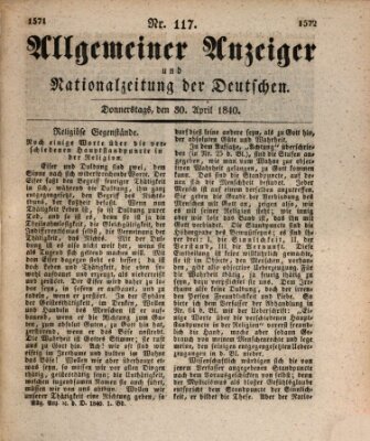 Allgemeiner Anzeiger und Nationalzeitung der Deutschen (Allgemeiner Anzeiger der Deutschen) Donnerstag 30. April 1840