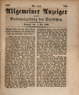 Allgemeiner Anzeiger und Nationalzeitung der Deutschen (Allgemeiner Anzeiger der Deutschen) Freitag 1. Mai 1840