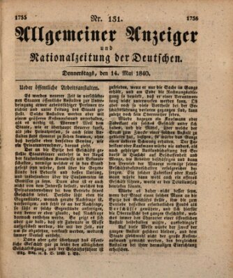 Allgemeiner Anzeiger und Nationalzeitung der Deutschen (Allgemeiner Anzeiger der Deutschen) Donnerstag 14. Mai 1840