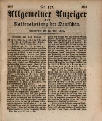 Allgemeiner Anzeiger und Nationalzeitung der Deutschen (Allgemeiner Anzeiger der Deutschen) Mittwoch 20. Mai 1840