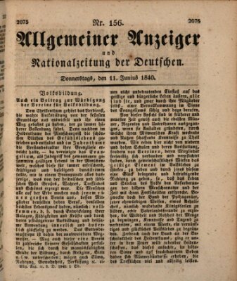 Allgemeiner Anzeiger und Nationalzeitung der Deutschen (Allgemeiner Anzeiger der Deutschen) Donnerstag 11. Juni 1840