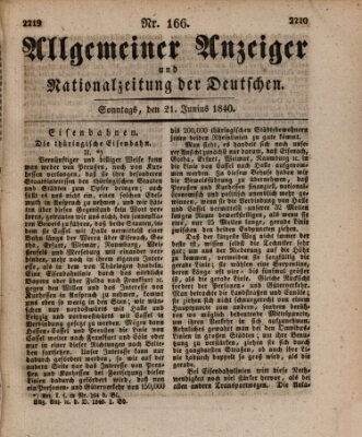 Allgemeiner Anzeiger und Nationalzeitung der Deutschen (Allgemeiner Anzeiger der Deutschen) Sonntag 21. Juni 1840