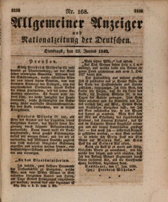 Allgemeiner Anzeiger und Nationalzeitung der Deutschen (Allgemeiner Anzeiger der Deutschen) Dienstag 23. Juni 1840