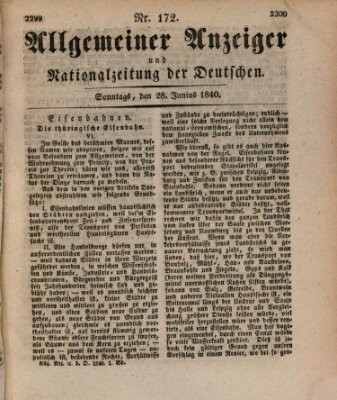 Allgemeiner Anzeiger und Nationalzeitung der Deutschen (Allgemeiner Anzeiger der Deutschen) Sonntag 28. Juni 1840