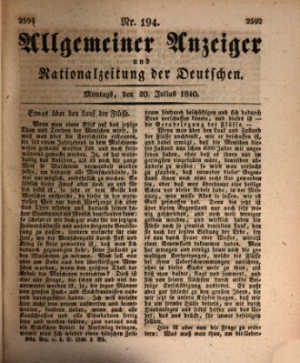 Allgemeiner Anzeiger und Nationalzeitung der Deutschen (Allgemeiner Anzeiger der Deutschen) Montag 20. Juli 1840