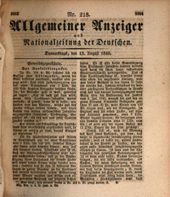 Allgemeiner Anzeiger und Nationalzeitung der Deutschen (Allgemeiner Anzeiger der Deutschen) Donnerstag 13. August 1840