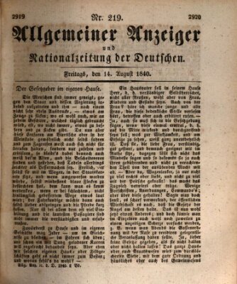 Allgemeiner Anzeiger und Nationalzeitung der Deutschen (Allgemeiner Anzeiger der Deutschen) Freitag 14. August 1840