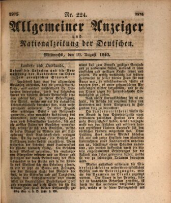 Allgemeiner Anzeiger und Nationalzeitung der Deutschen (Allgemeiner Anzeiger der Deutschen) Mittwoch 19. August 1840