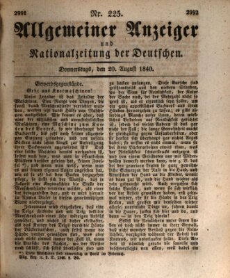 Allgemeiner Anzeiger und Nationalzeitung der Deutschen (Allgemeiner Anzeiger der Deutschen) Donnerstag 20. August 1840