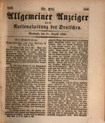 Allgemeiner Anzeiger und Nationalzeitung der Deutschen (Allgemeiner Anzeiger der Deutschen) Montag 31. August 1840