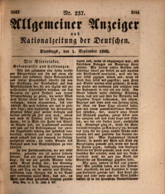 Allgemeiner Anzeiger und Nationalzeitung der Deutschen (Allgemeiner Anzeiger der Deutschen) Dienstag 1. September 1840