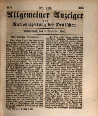 Allgemeiner Anzeiger und Nationalzeitung der Deutschen (Allgemeiner Anzeiger der Deutschen) Donnerstag 3. September 1840