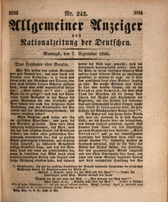 Allgemeiner Anzeiger und Nationalzeitung der Deutschen (Allgemeiner Anzeiger der Deutschen) Montag 7. September 1840