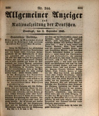 Allgemeiner Anzeiger und Nationalzeitung der Deutschen (Allgemeiner Anzeiger der Deutschen) Dienstag 8. September 1840