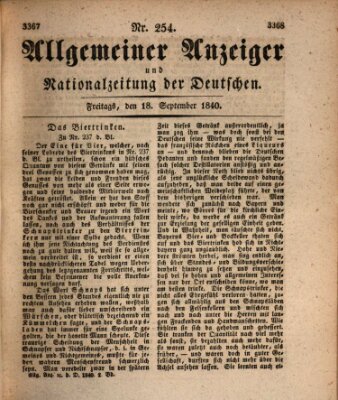 Allgemeiner Anzeiger und Nationalzeitung der Deutschen (Allgemeiner Anzeiger der Deutschen) Freitag 18. September 1840