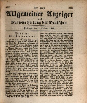 Allgemeiner Anzeiger und Nationalzeitung der Deutschen (Allgemeiner Anzeiger der Deutschen) Freitag 2. Oktober 1840