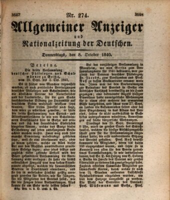 Allgemeiner Anzeiger und Nationalzeitung der Deutschen (Allgemeiner Anzeiger der Deutschen) Donnerstag 8. Oktober 1840