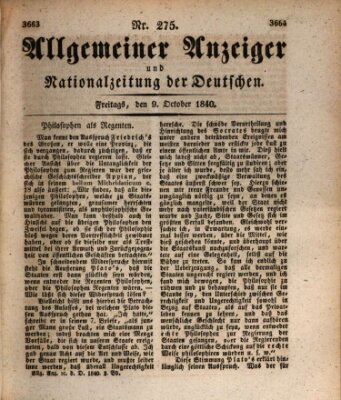 Allgemeiner Anzeiger und Nationalzeitung der Deutschen (Allgemeiner Anzeiger der Deutschen) Freitag 9. Oktober 1840