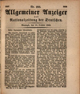 Allgemeiner Anzeiger und Nationalzeitung der Deutschen (Allgemeiner Anzeiger der Deutschen) Montag 19. Oktober 1840