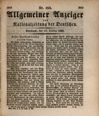 Allgemeiner Anzeiger und Nationalzeitung der Deutschen (Allgemeiner Anzeiger der Deutschen) Dienstag 27. Oktober 1840