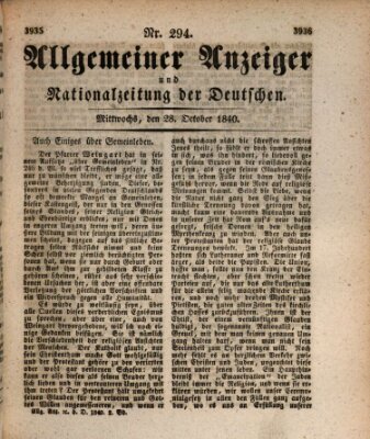 Allgemeiner Anzeiger und Nationalzeitung der Deutschen (Allgemeiner Anzeiger der Deutschen) Mittwoch 28. Oktober 1840