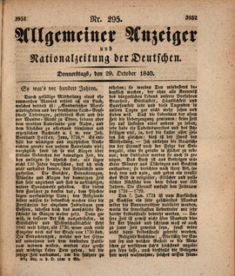 Allgemeiner Anzeiger und Nationalzeitung der Deutschen (Allgemeiner Anzeiger der Deutschen) Donnerstag 29. Oktober 1840