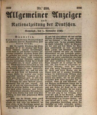 Allgemeiner Anzeiger und Nationalzeitung der Deutschen (Allgemeiner Anzeiger der Deutschen) Sonntag 1. November 1840