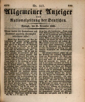 Allgemeiner Anzeiger und Nationalzeitung der Deutschen (Allgemeiner Anzeiger der Deutschen) Freitag 20. November 1840