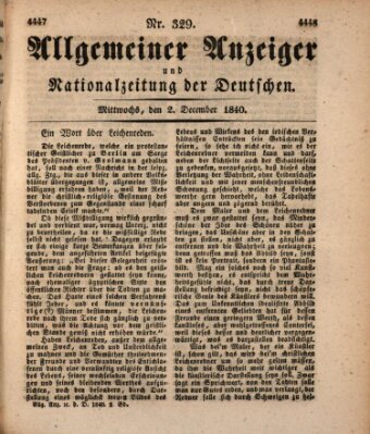 Allgemeiner Anzeiger und Nationalzeitung der Deutschen (Allgemeiner Anzeiger der Deutschen) Mittwoch 2. Dezember 1840