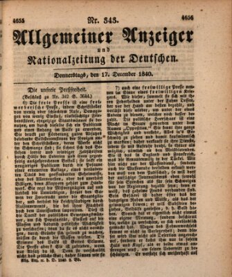 Allgemeiner Anzeiger und Nationalzeitung der Deutschen (Allgemeiner Anzeiger der Deutschen) Donnerstag 17. Dezember 1840