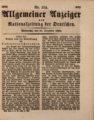 Allgemeiner Anzeiger und Nationalzeitung der Deutschen (Allgemeiner Anzeiger der Deutschen) Mittwoch 30. Dezember 1840