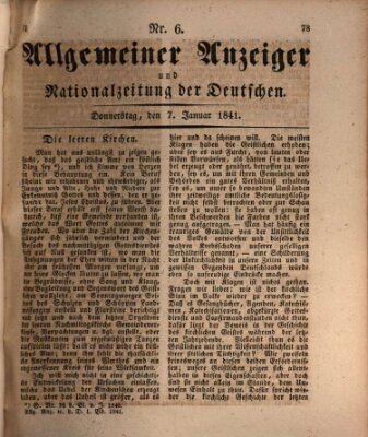 Allgemeiner Anzeiger und Nationalzeitung der Deutschen (Allgemeiner Anzeiger der Deutschen) Donnerstag 7. Januar 1841