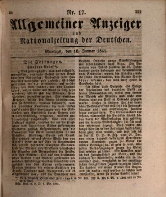 Allgemeiner Anzeiger und Nationalzeitung der Deutschen (Allgemeiner Anzeiger der Deutschen) Montag 18. Januar 1841