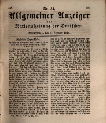 Allgemeiner Anzeiger und Nationalzeitung der Deutschen (Allgemeiner Anzeiger der Deutschen) Donnerstag 4. Februar 1841