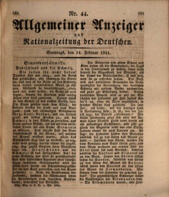 Allgemeiner Anzeiger und Nationalzeitung der Deutschen (Allgemeiner Anzeiger der Deutschen) Sonntag 14. Februar 1841