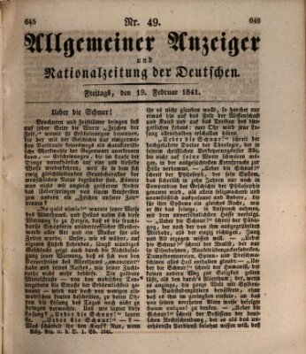 Allgemeiner Anzeiger und Nationalzeitung der Deutschen (Allgemeiner Anzeiger der Deutschen) Freitag 19. Februar 1841