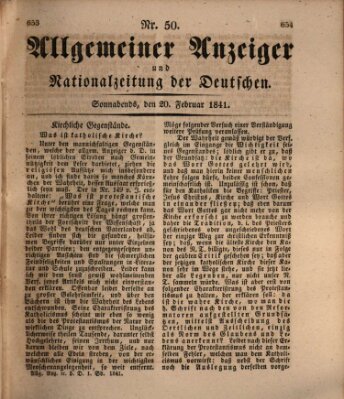 Allgemeiner Anzeiger und Nationalzeitung der Deutschen (Allgemeiner Anzeiger der Deutschen) Samstag 20. Februar 1841