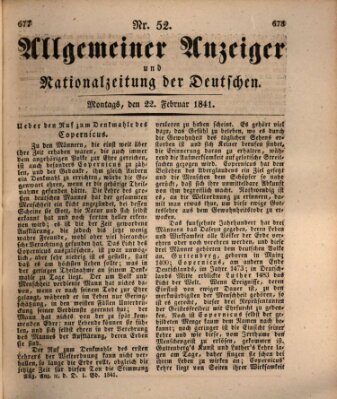 Allgemeiner Anzeiger und Nationalzeitung der Deutschen (Allgemeiner Anzeiger der Deutschen) Montag 22. Februar 1841