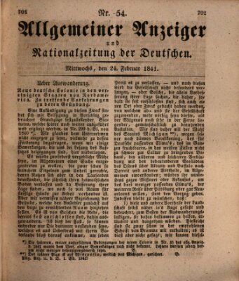 Allgemeiner Anzeiger und Nationalzeitung der Deutschen (Allgemeiner Anzeiger der Deutschen) Mittwoch 24. Februar 1841