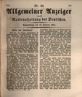 Allgemeiner Anzeiger und Nationalzeitung der Deutschen (Allgemeiner Anzeiger der Deutschen) Donnerstag 25. Februar 1841