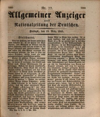 Allgemeiner Anzeiger und Nationalzeitung der Deutschen (Allgemeiner Anzeiger der Deutschen) Freitag 19. März 1841