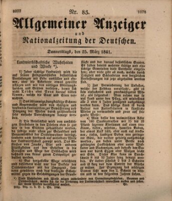 Allgemeiner Anzeiger und Nationalzeitung der Deutschen (Allgemeiner Anzeiger der Deutschen) Donnerstag 25. März 1841