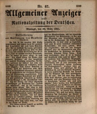 Allgemeiner Anzeiger und Nationalzeitung der Deutschen (Allgemeiner Anzeiger der Deutschen) Montag 29. März 1841