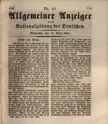 Allgemeiner Anzeiger und Nationalzeitung der Deutschen (Allgemeiner Anzeiger der Deutschen) Mittwoch 31. März 1841