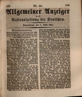 Allgemeiner Anzeiger und Nationalzeitung der Deutschen (Allgemeiner Anzeiger der Deutschen) Donnerstag 1. April 1841