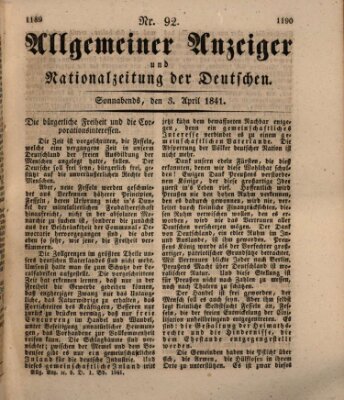 Allgemeiner Anzeiger und Nationalzeitung der Deutschen (Allgemeiner Anzeiger der Deutschen) Samstag 3. April 1841